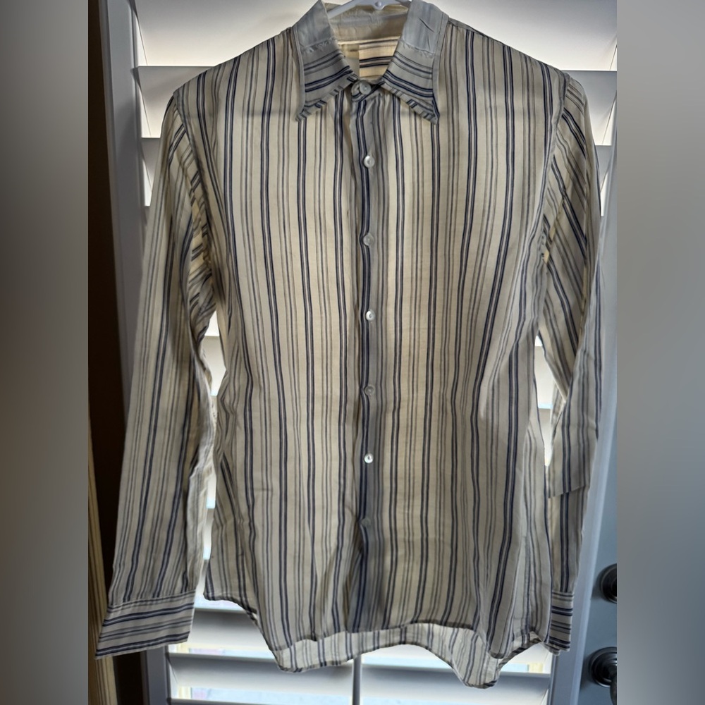 N.Hoolywood Blue and Cream/White Striped Dress Shirt - Unique & Made In Japan!